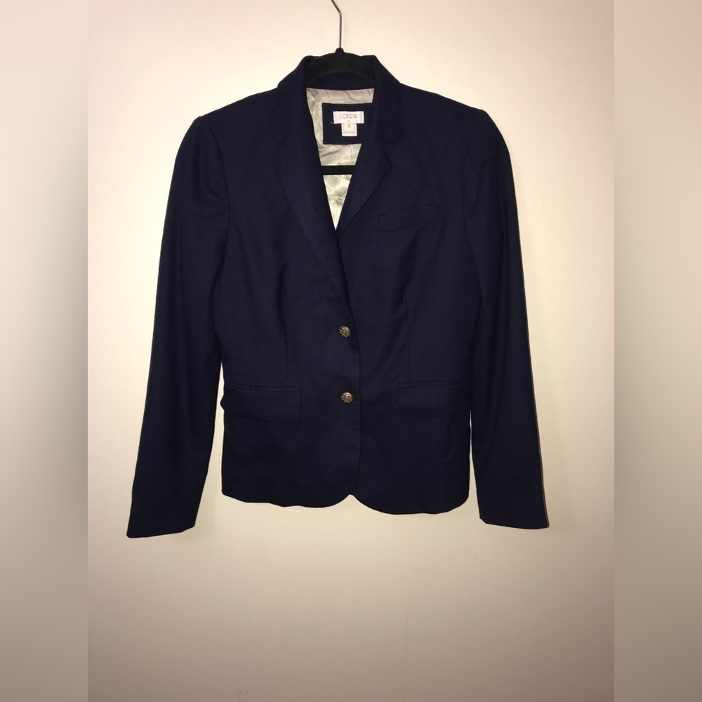 𝅺j. Crew Factory Womens Wool Blend Gold Buttons Schoolboy Navy Blazer Size 0 - Picture 4 of 15